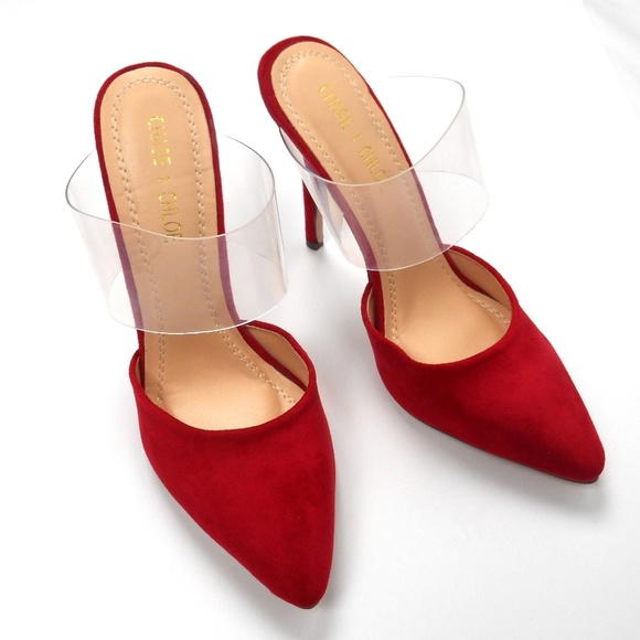 New Red Pointed Toe Lucite Heels - Picture 4 of 7